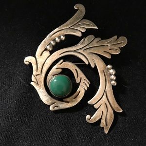 Silver Sterling Brooch Modern turquoise inset
